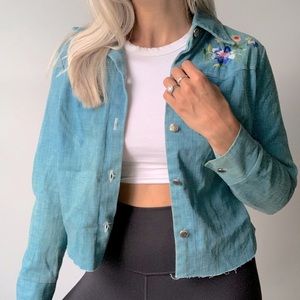 VINTAGE | 70’s Upcycled Floral Crop Jean Jacket